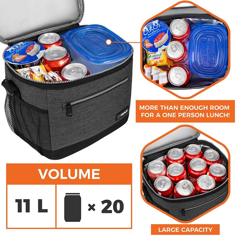 opux Extra Large Insulated Lunch Box Men Women, Lunch Bag for Work, Leakproof Soft Cooler Tote Adult, Lunch Pail, Picnic Beach Collapsible Food Bag with Shoulder Strap, Charcoal - Image 3